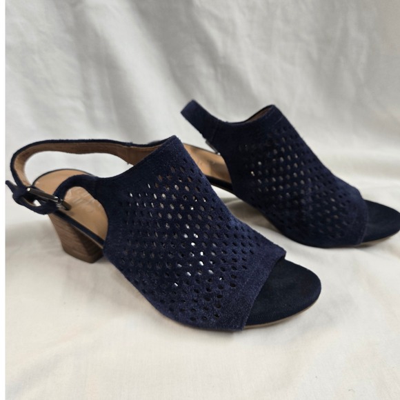 Franco Sarto Womens Mandi Suede Navy Blue Peep Toe Ankle Strap Heel Sandals Sz 7 - Picture 1 of 8